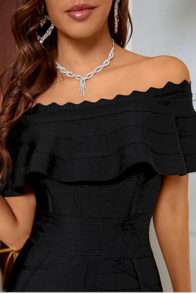 Sexy Off Shoulder Slit Ruffle Midi Dress