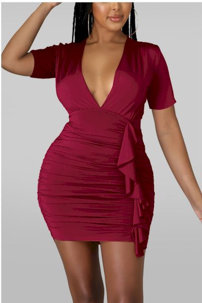 Load image into Gallery viewer, Stretchy Deep V Ruched Sexy Bodycon Mini Dress
