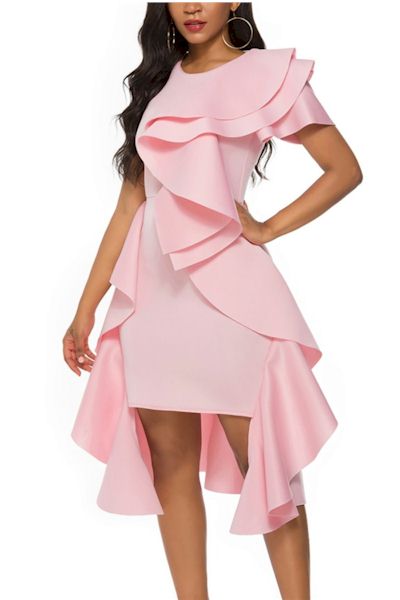 Load image into Gallery viewer, Stylish Ruffle Zip-up Slight Stretch Elegant Midi Party Dress     Sizes S to 4XL
