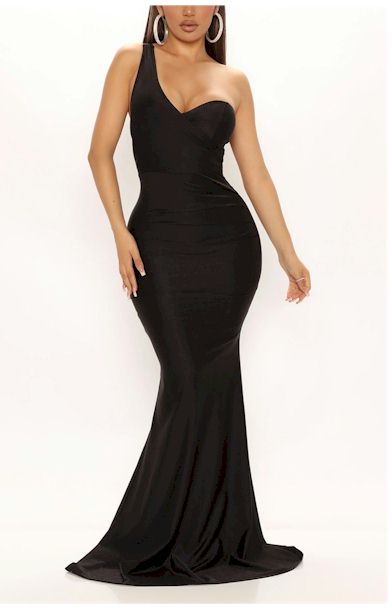 Edgy Glamour Redefined: Bold One-Shoulder Evening Gown - Sizes S - 2XL