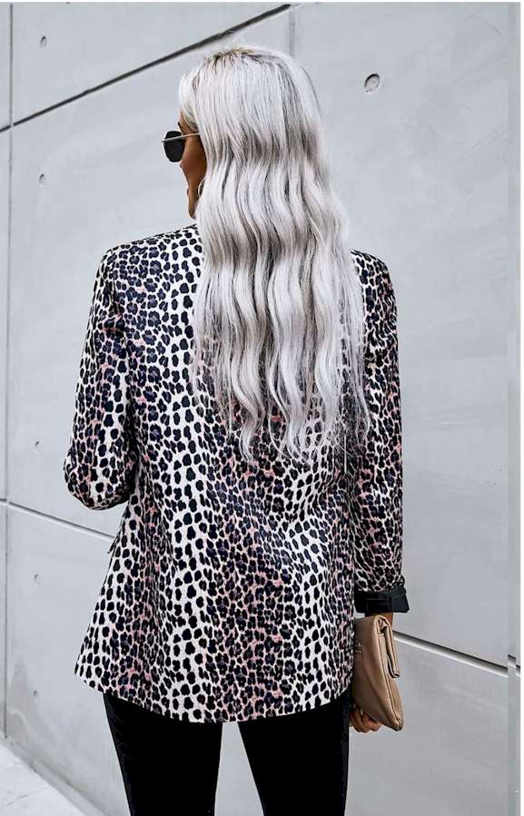 Open Front Long Sleeve Leopard Blazer Suit