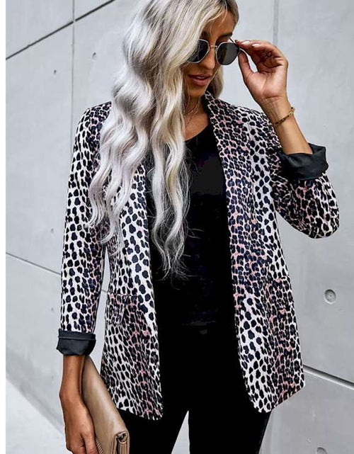 Load image into Gallery viewer, Open Front Long Sleeve Leopard Blazer Suit
