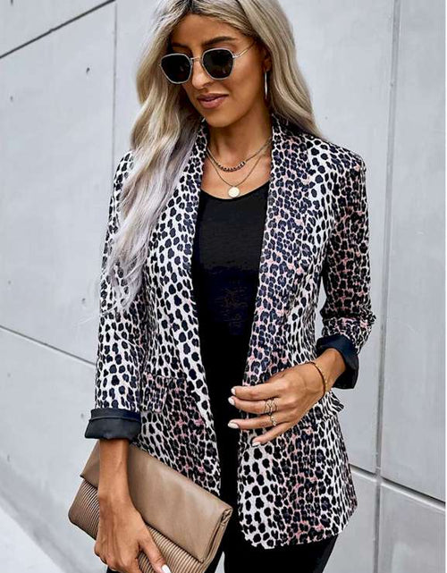 Load image into Gallery viewer, Open Front Long Sleeve Leopard Blazer Suit
