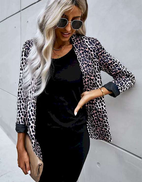 Load image into Gallery viewer, Open Front Long Sleeve Leopard Blazer Suit
