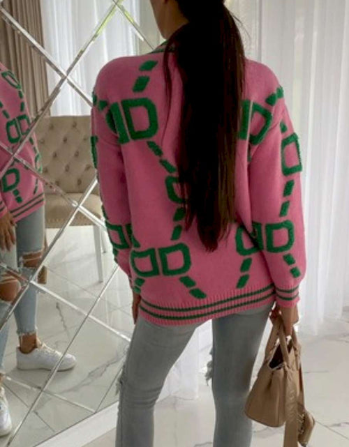 Load image into Gallery viewer, Pullover Loose Oversized Women AKA Pink and Green Cardigan Sweater
