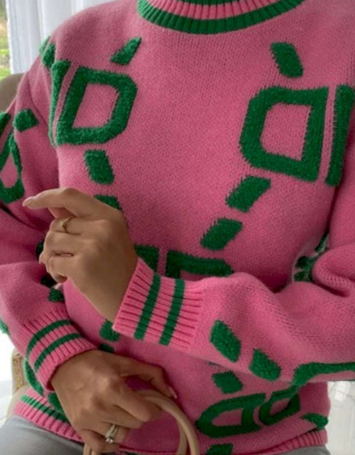 Load image into Gallery viewer, Pullover Loose Oversized Women AKA Pink and Green Cardigan Sweater
