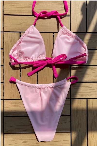 Load image into Gallery viewer, Pink Padded Halter-Neck Tied Sexy Classic Bikini Set
