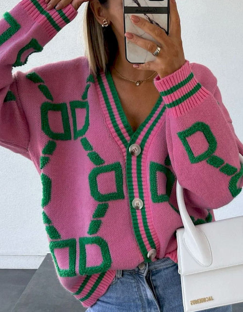 Load image into Gallery viewer, Statement-Making Oversized Sweater in AKA Pink and Green
