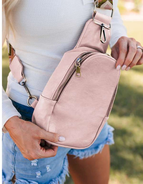 Load image into Gallery viewer, Pink Faux Leather Zipped Crossbody Chest Bag
