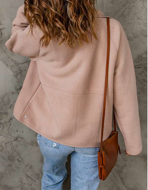 Load image into Gallery viewer, Pink Faux Shearling Lining Snap Button Suede Jacket
