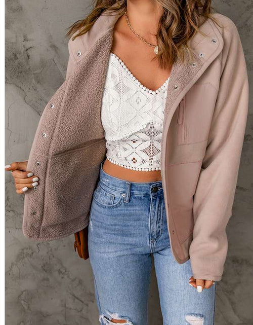 Load image into Gallery viewer, Pink Faux Shearling Lining Snap Button Suede Jacket
