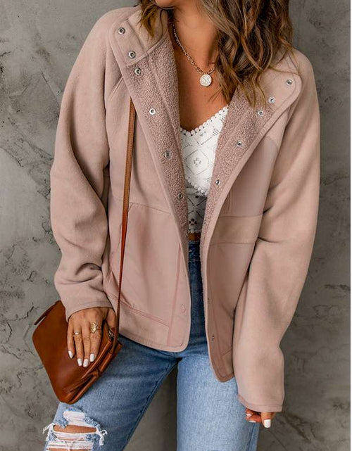 Load image into Gallery viewer, Pink Faux Shearling Lining Snap Button Suede Jacket
