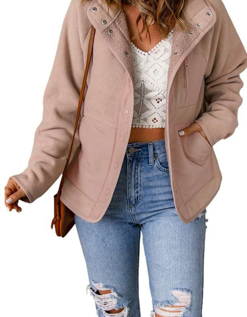 Load image into Gallery viewer, Pink Faux Shearling Lining Snap Button Suede Jacket
