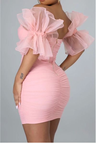 Load image into Gallery viewer, Flirty and Fabulous: Steal the Spotlight in our Pink Sexy Off-Shoulder Mini Dress!
