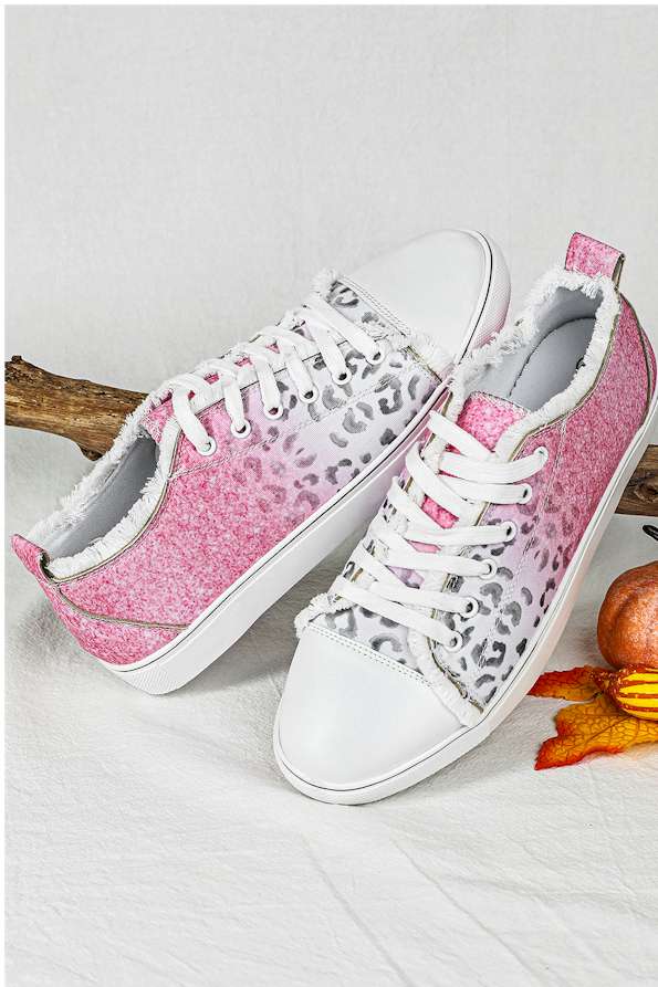 Pink Ombre Leopard Print Casual Canvas Shoes