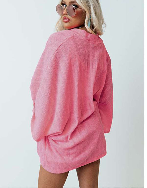 Load image into Gallery viewer, Pink Open Front Kimono Sleeves Knit Cardigan
