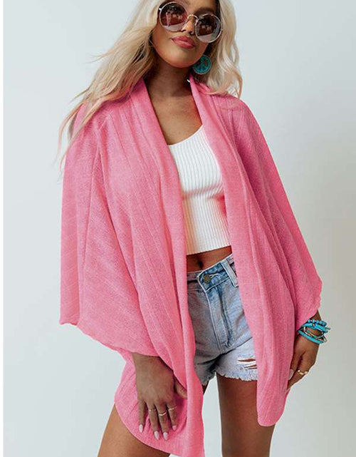 Load image into Gallery viewer, Pink Open Front Kimono Sleeves Knit Cardigan
