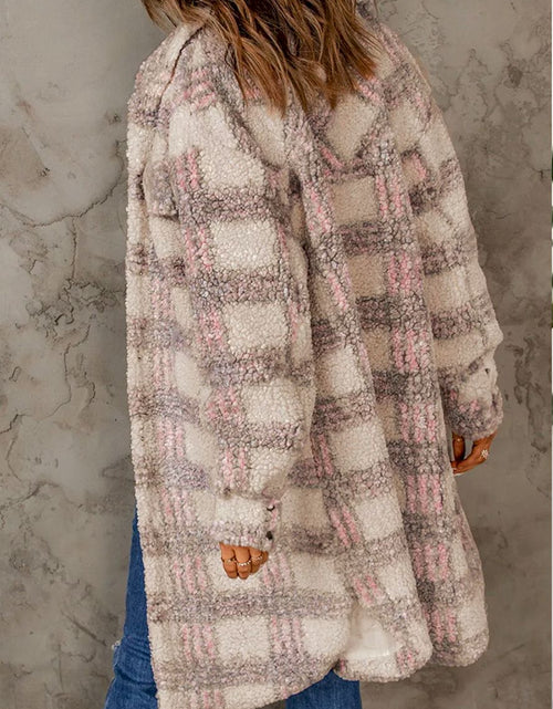 Load image into Gallery viewer, Pink Plaid Emboss Polar Fleece Long Coat
