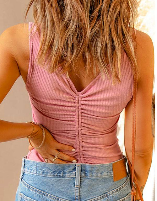 Load image into Gallery viewer, Pink Ruched Ribbed Knit Slim-fit Tank Top
