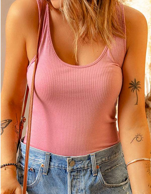 Load image into Gallery viewer, Pink Ruched Ribbed Knit Slim-fit Tank Top
