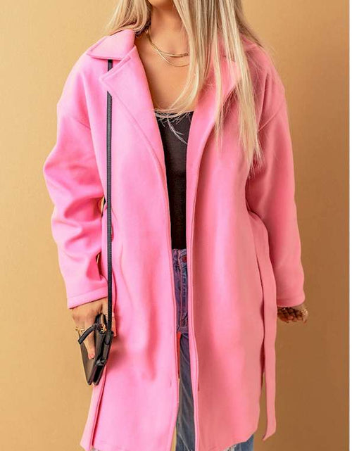 Load image into Gallery viewer, Pink Solid Color Buttoned Coat with Tie
