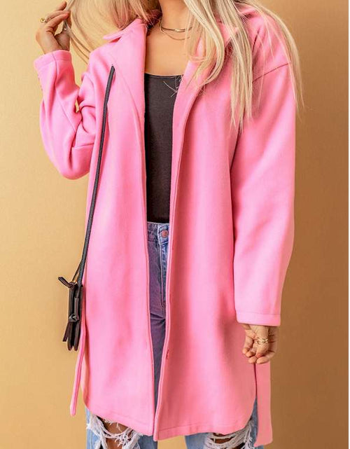 Load image into Gallery viewer, Pink Solid Color Buttoned Coat with Tie
