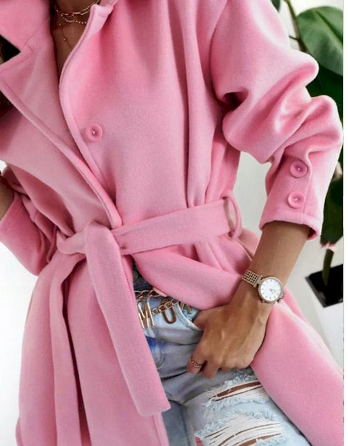 Load image into Gallery viewer, Pink Solid Color Buttoned Coat with Tie
