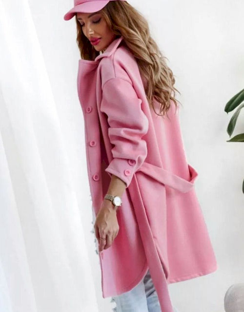 Load image into Gallery viewer, Pink Solid Color Buttoned Coat with Tie
