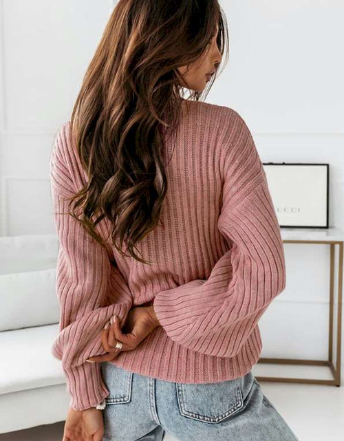 Load image into Gallery viewer, Pink Solid Color Ribbed Loose Knit Sweater
