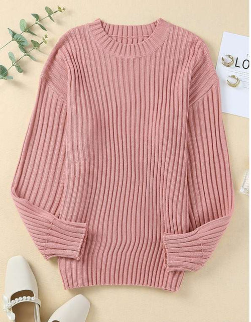 Load image into Gallery viewer, Pink Solid Color Ribbed Loose Knit Sweater
