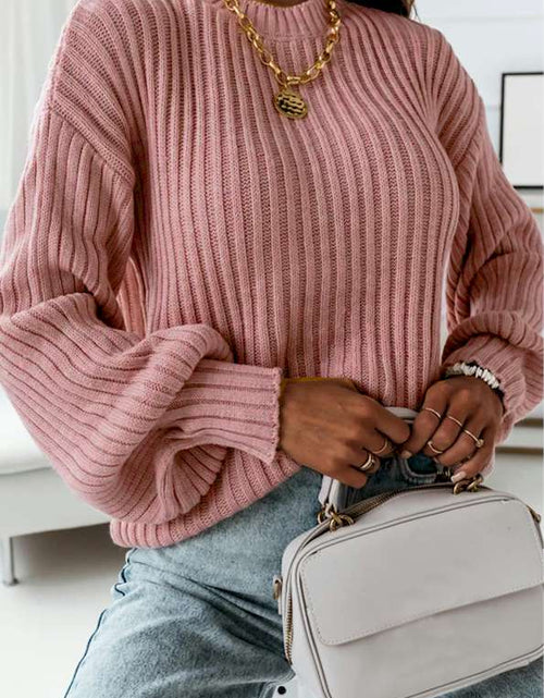 Load image into Gallery viewer, Pink Solid Color Ribbed Loose Knit Sweater
