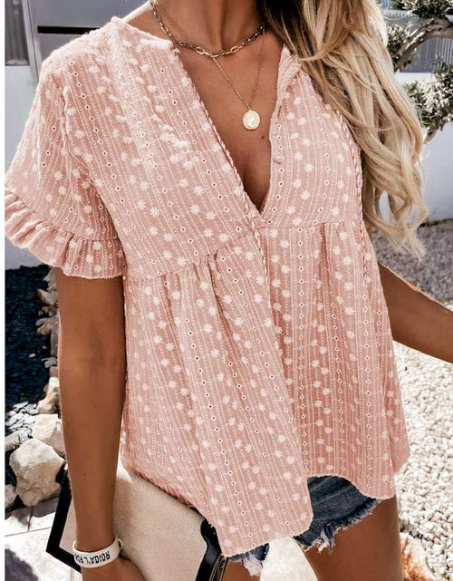 Load image into Gallery viewer, Pink Split V Neck Print Babydoll Top
