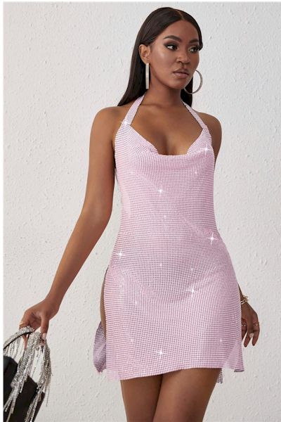 Load image into Gallery viewer, Pink Stylish Sequin Sexy Mini Dress
