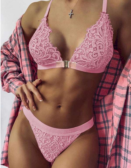 Load image into Gallery viewer, Pink Two-piece Adjustable Straps Bralette Set
