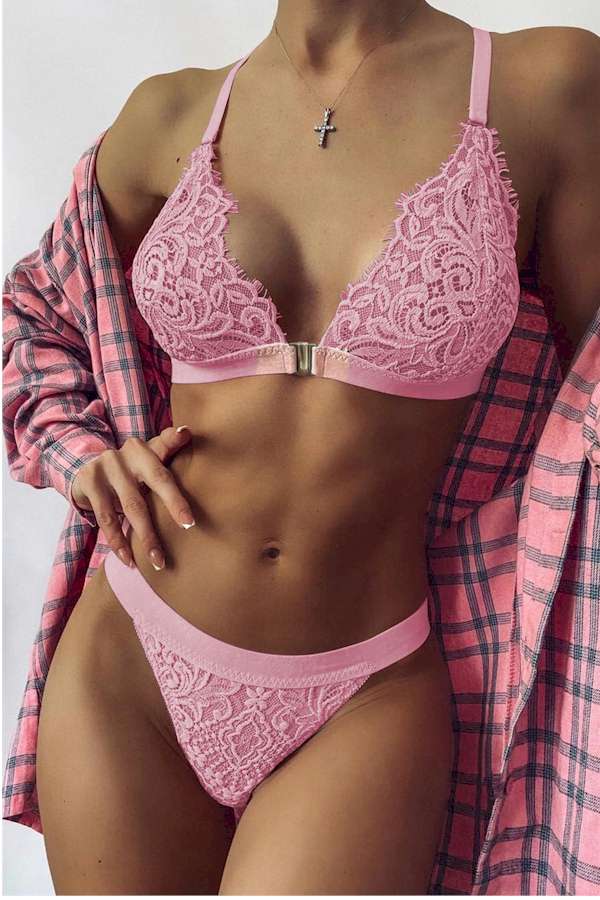 Pink Two-piece Adjustable Straps Bralette Set