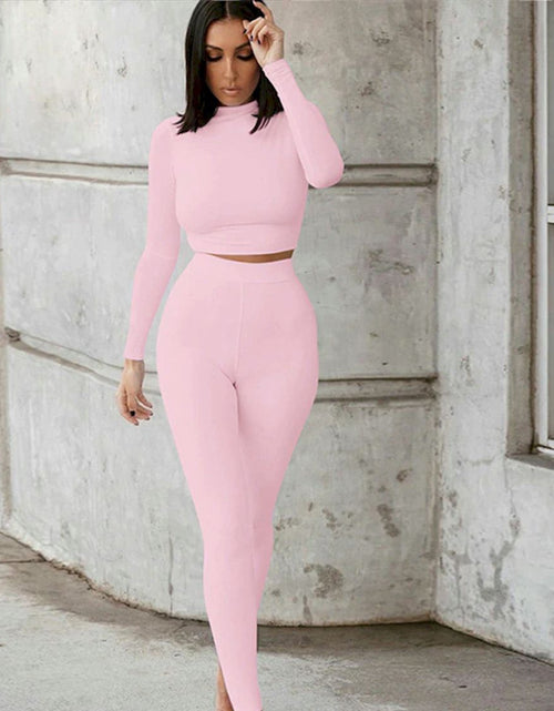 Load image into Gallery viewer, Bodycon Stretchy Two Piece Solid Color Top with Leggings
