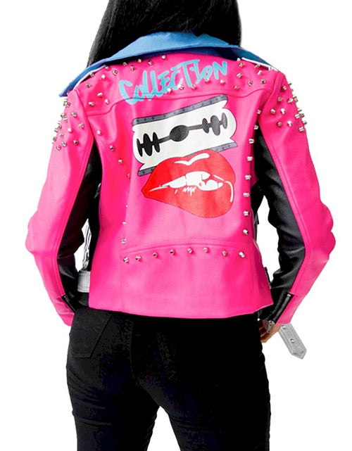 Load image into Gallery viewer, Printed Lapel Fashionable Zipper PU Leather Short Jacket
