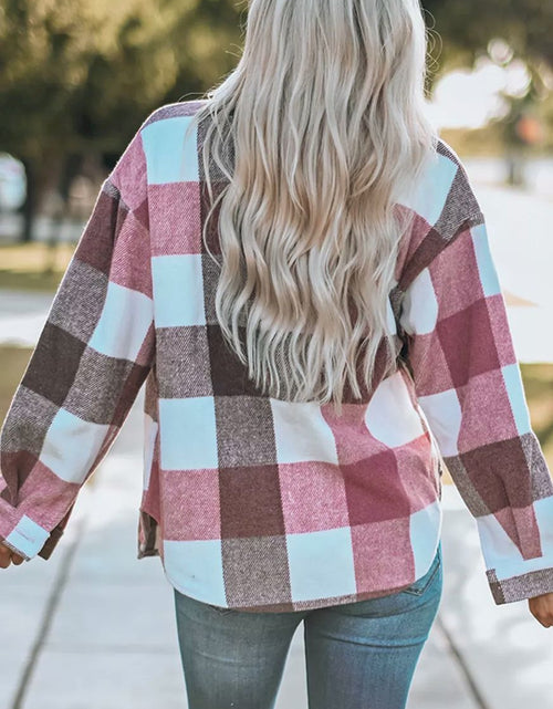 Load image into Gallery viewer, Plaid Color Block Buttoned Long Sleeve Jacket
