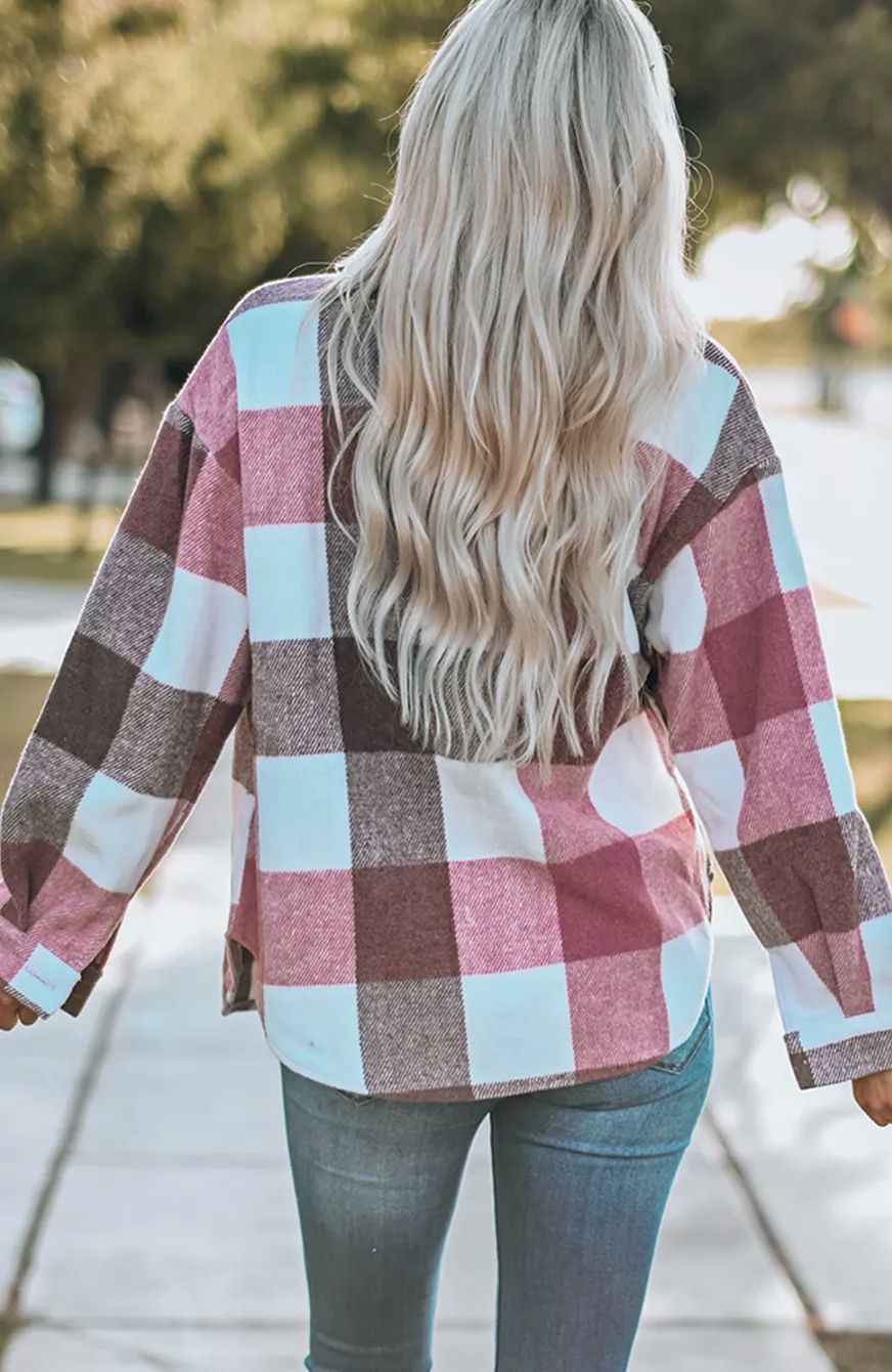 Plaid Color Block Buttoned Long Sleeve Jacket