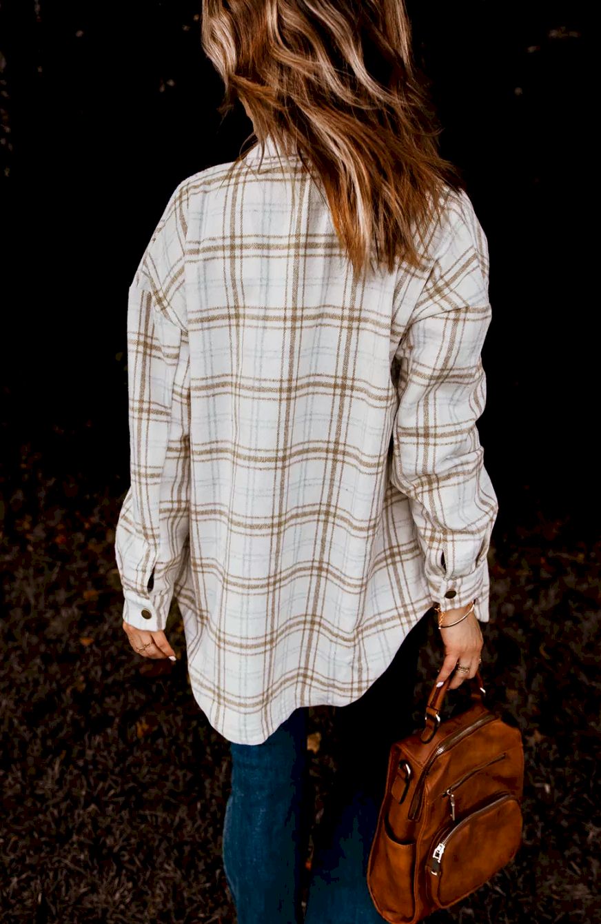 Plaid Pattern Buttoned Shirt Coat with Slits