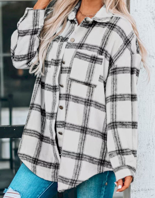 Load image into Gallery viewer, Plaid Pattern Buttoned Shirt Coat with Slits
