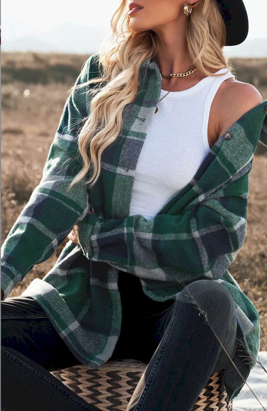 Plaid Print Buttoned Shirt Jacket