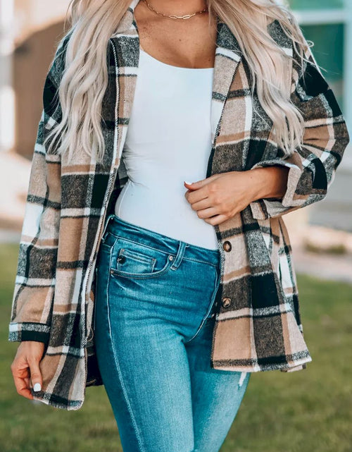 Load image into Gallery viewer, Plaid Print Buttoned Shirt Jacket
