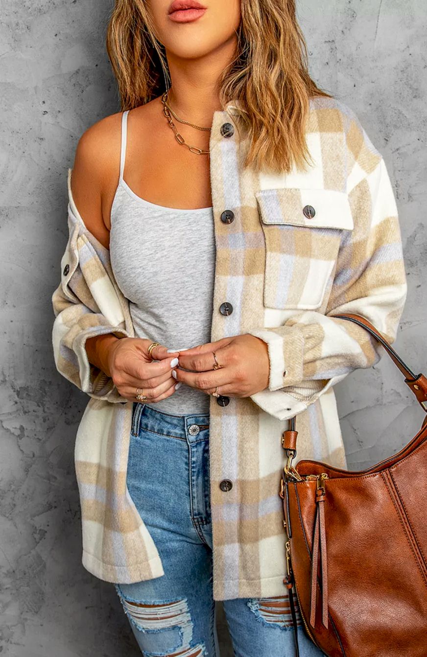 Plaid Print Pocket Women Shacket