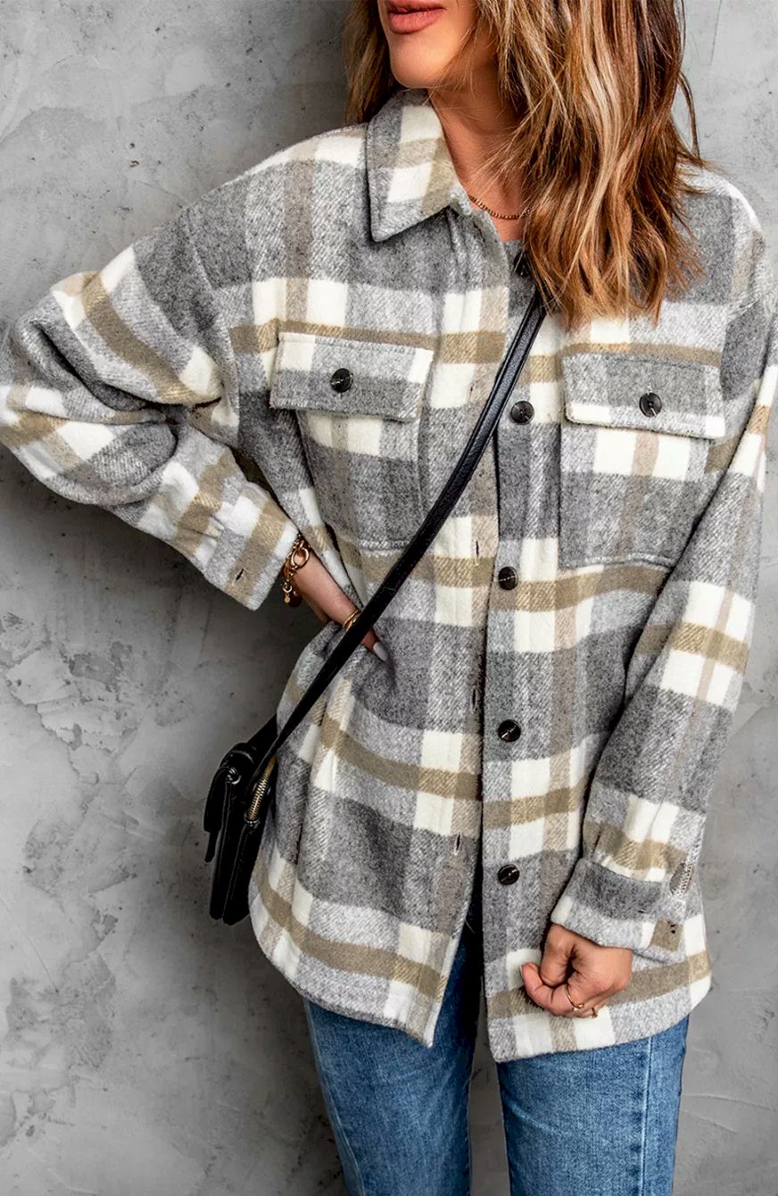 Plaid Print Pocket Women Shacket