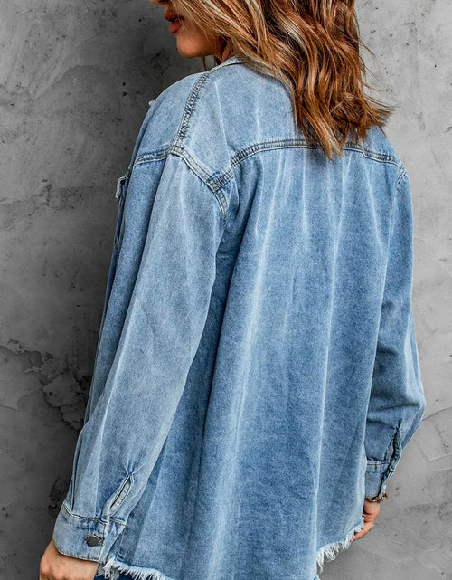 Load image into Gallery viewer, Pocket Raw Hem Buttoned Denim Jacket
