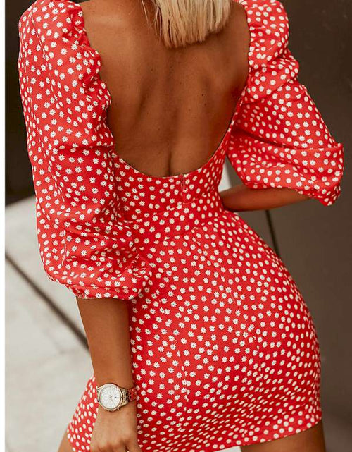 Load image into Gallery viewer, Fashionable and Flirty Daisy Print Puff Sleeve Mini Dress
