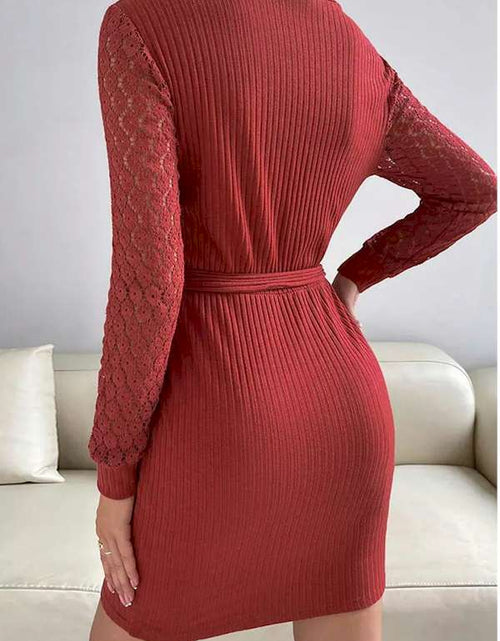 Load image into Gallery viewer, Confidence in Red: Stand Out with this Stunning Lace Wrap V Neck Mini Dress!
