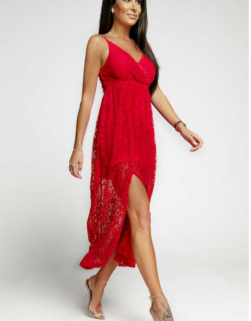 Load image into Gallery viewer, Effortless Elegance Red Lace V Neck Maxi Dress
