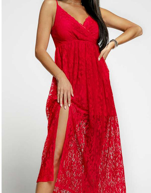 Load image into Gallery viewer, Effortless Elegance Red Lace V Neck Maxi Dress
